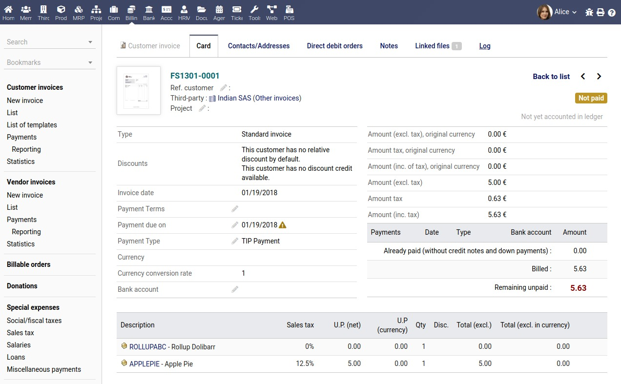 Dolibarr screenshot