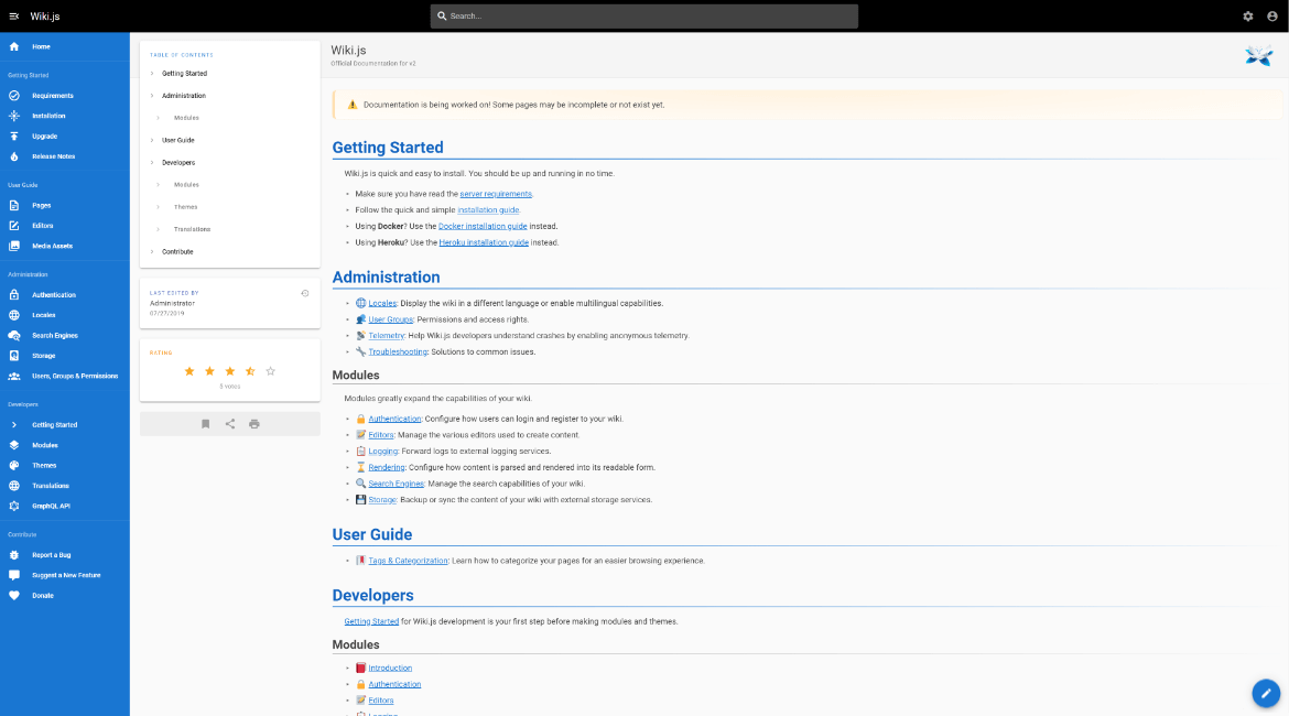 Wiki.js screenshot